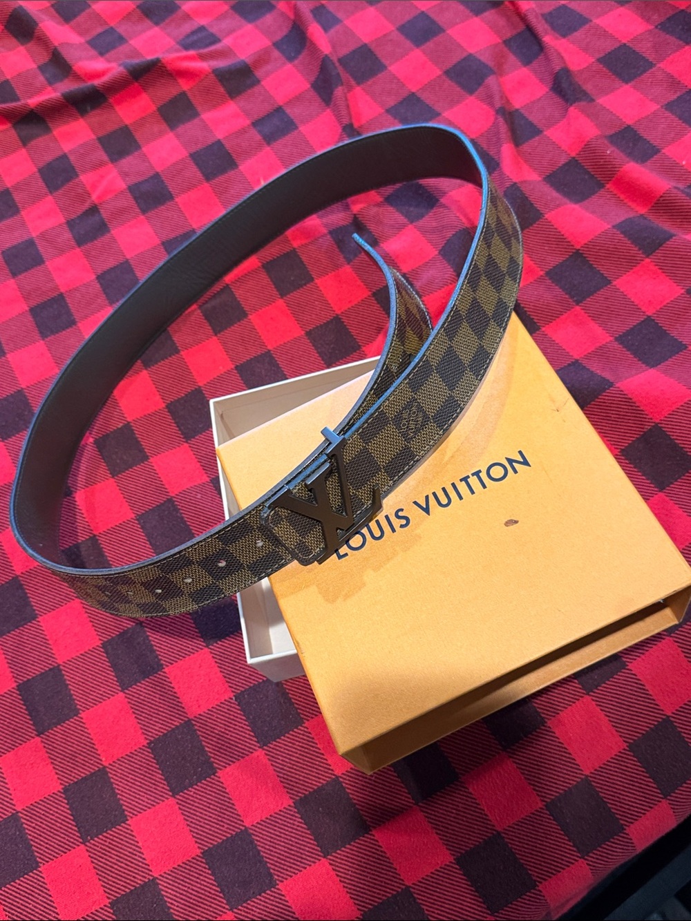 Louis Vuitton Brown/Black Damier Belt with Black LV Buckle